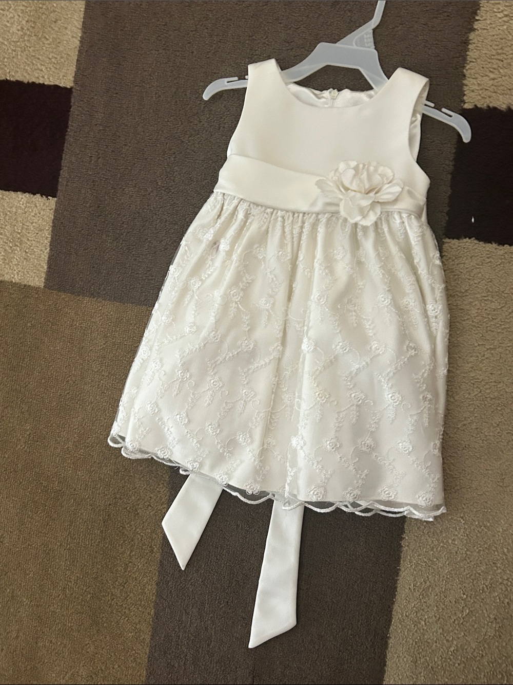 American Princess White Floral Lace Flower Girl Dress with Sash